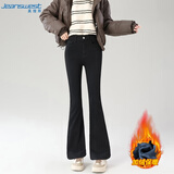 真维斯（Jeanswest）牛仔裤女冬季加绒加厚修身显瘦保暖微喇叭长裤女黑色加绒XL