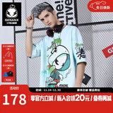 闪电潮牌（GENANX）太空棉夏季T恤男嘻哈情侣装宽松字母印花动漫五分袖潮流短袖 粉绿色 XL