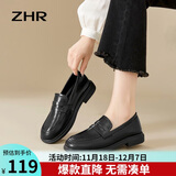 ZHR单鞋女英伦风皮鞋女软平底百搭经典乐福鞋女套脚女鞋 BK10F 黑36