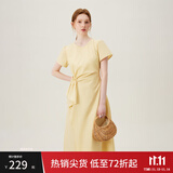 范思蓝恩夏季圆领抽绳褶皱设计感连衣裙女2024夏装新款白色高腰A字裙女 黄色 M