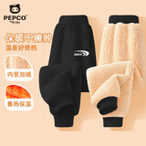 小猪班纳（PEPCO）男童加绒裤子秋冬加厚羊羔绒卫裤中大童保暖校服运动裤 黑色 160