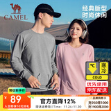 骆驼圆领长袖套头卫衣男时尚宽松薄款休闲运动上衣女 J23CZ05064，柔雾粉，女 M