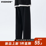 viishow直筒休闲长裤男夏季运动潮牌男生宽松阔腿九分小西裤子 黑色 XL