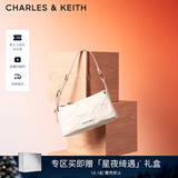 CHARLES&KEITH褶皱油蜡皮斜挎小方包手提包腋下包女士生日礼物CK2-80160183 Cream奶白色 S