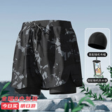 佑游游泳裤男速干防尴尬温泉速干游泳馆沙滩裤泳裤三件套24020黑色2XL