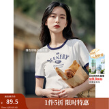 茵曼（INMAN）潮趣印花女装圆领短袖T恤修身显瘦套头短款2025夏季新款上衣 月牙白 -18525987 S