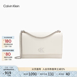 Calvin Klein通勤风小众单肩包礼物荔枝纹包包金属搭扣链条翻盖CK女包斜挎包 67U-粉笔白 OS