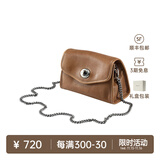 裘真信封包女链条斜挎单肩包休闲复古小包植鞣头层牛皮包包 大象灰-小号预售8天