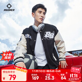 准者棒球服夹克外套男装2025秋冬新款美式复古PU皮袖休闲宽松运动开衫 909纯正黑 XL