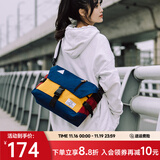 ACROSS邮差包男士斜挎包上班通勤包学生大容量单肩包旅行挎包女相机包包 红黄加大版