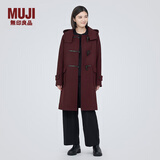 无印良品（MUJI）女式羊毛混牛角扣大衣长款连帽毛呢呢子外套秋冬季外衣女装 深紫红色 S (155/80A)