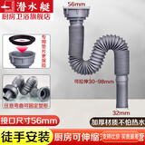 潜水艇（Submarine）厨房洗菜盆下水管拖把池延长加长水槽水池排水管防臭加厚排水软管 A款适配56mm接口 下水管无密封