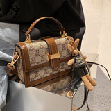 SiaZella小众包包女包新款高级时尚斜挎包复古小方包百搭印花母亲节礼 小熊棕色