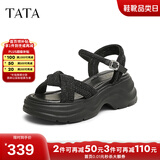 他她（TATA）凉鞋女鞋2025秋季新款休闲厚底法式气质时装凉鞋女 黑色 35