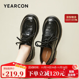意尔康厚底小皮鞋女英伦风系带单鞋平底乐福鞋春秋款 26201W 黑色 37