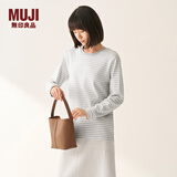 无印良品（MUJI）女式 双罗纹编织 圆领长袖T恤 上衣打底衫女装25年秋季 米白色条纹 M (160/84A)