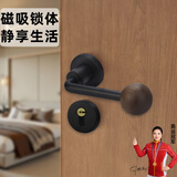 虎顿（HOTUN）室内卧室门锁木手柄分体磁吸静音木门把手房间现代房门锁MQ01黑色