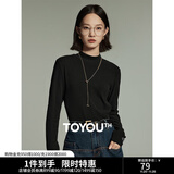 初语舒绒保暖长袖t恤女秋冬新款半高领修身创意刺绣打底衫 黑色 M