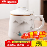 金镶玉茶杯三件套 羊脂玉瓷家用陶瓷白瓷茶水分离马克杯功夫茶具礼盒装 称心如意羊脂玉瓷马克杯