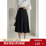 独束大码女装半身裙女新款韩版百褶裙遮肉显瘦高腰a字裙 黑色 L