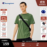 Champion夏季经典款印花草写LOGO圆领休闲运动T恤无性别冠军短袖男女情侣 深绿色(偏薄） M