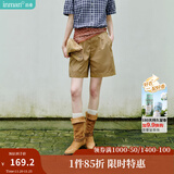 茵曼（INMAN）设计感高腰A摆短裤2025夏季女装新款橡筋松紧腰遮胯直筒裤 卡其色 -18332099H M