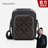 WILLIAMPOLO英皇保罗单肩包男士斜挎包男包头层牛皮休闲竖款通勤旅游小挎包 黑色