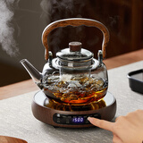 忆壶茶（YIHUTEA）泡茶壶玻璃煮茶壶家用电陶炉煮茶器养生壶 茶具套装玻璃烧水茶壶 1.1L黑色壶+木纹色薄款炉
