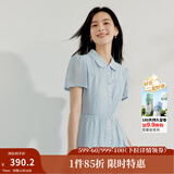 茵曼（INMAN）【苎麻】法式娃娃领连衣裙女装2025夏季新品泡泡袖裙子 浅蓝色 XL