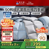 富安娜90%鸭绒羽绒被芯 单人宿舍四季被子春秋被 500g填充1.2米床蓝灰
