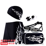 佑游泳裤泳镜男士套装泳裤泳镜泳帽五件火焰套装Z25101黑底银火2XL码