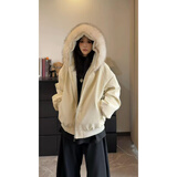至唯荔枝皮座山雕pu皮仿兔毛绒大毛领棉服25冬季加绒派克服外套潮男女 杏色 XL 【推荐130-145斤】