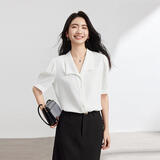伯德小姐白色短袖雪纺衬衫女小个子穿搭职业上衣教资通勤正装衬衣