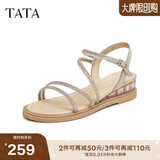 他她（TATA）绝美坡跟凉鞋女外穿一字带时装凉鞋秋季新款7UA03BL4 金色 35