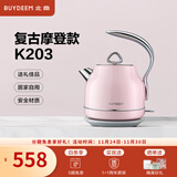 北鼎（Buydeem）电热水壶 家用烧水壶热水壶 304不锈钢烧水器 精铸铝合金把手 小型电水壶煮水壶 1.2L 【蜜桃粉】K203|304不锈钢