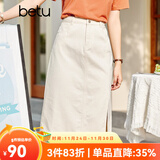betu百图女装牛仔半身裙高腰A字修身包臀女式中长款裙子2107T46 杏色 M