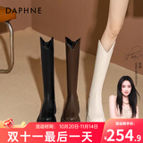 达芙妮厚底V口长筒靴女2025秋冬爆款靴子女显瘦百搭骑士靴秋冬通勤穿搭 黑色 35