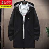 啄木鸟夹克男外套中长款韩版潮流中青年男士春秋季休闲连帽男装 黑色常规 3XL