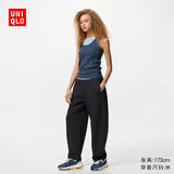 优衣库女装快干休闲廓形裤运动弯刀镰刀裤高腰速干新款479619 09 黑色 XS /150/60A