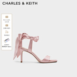 CHARLES&KEITH一字带缎面蝴蝶结绑带高跟凉鞋子女鞋生日礼物CK1-61720177 粉红色Pink 36
