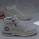 GUQIAN马丁靴男高帮秋季英伦风复古户外登山防水防滑上班工作劳保工装靴 灰色 40 (250mm)