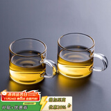 忆壶茶 功夫茶杯套装加厚耐热玻璃茶杯品茗杯带把手水杯主人杯家用杯架 【2只】100ML透明色光面款
