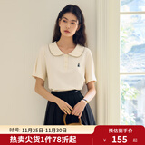 独束大码女装减龄娃娃领休闲POLOT恤2024年夏季新款简约气质上衣 米杏色 XL (尺码：3) 拍前和客服确认尺码