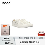 BOSS博斯男士光面和粒面混合人造皮革运动鞋 101-米色 40