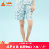 铜牛家居睡衣春夏棉汗布印花女短裤中年标准居家短裤VD003 波点花影-白-蓝 M (165/90)