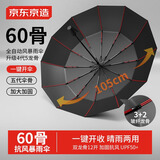 京东京造 黑武士60骨加固全自动伞 晴雨伞男女折叠伞遮阳伞黑胶23寸105cm