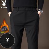 花花公子（PLAYBOY）休闲裤男秋冬季裤子男士商务修身潮流男装弹力长裤 黑色 32