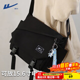 回力（Warrior）斜挎包男士挎包男女潮牌大容量单肩包学生情侣休闲运动小背包邮差 黑色升级独立电脑仓【可放15.6寸电脑】