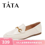 他她（TATA）方头乐福鞋女休闲平底一脚蹬小皮鞋女单鞋春秋款FLC22AM4 米色 35