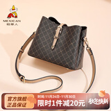 稻草人（MEXICAN）包包女包休闲手机包百搭单肩包潮流水桶包时尚简生日礼物送女生 复古撞色花纹-小版